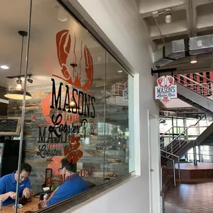 a view of the restaurant through the window