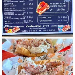 Excellent Bar Harbor (･‿･) lobster salad rolls with a touch of lemon and mayo and celery, served on a toasted buttered roll.