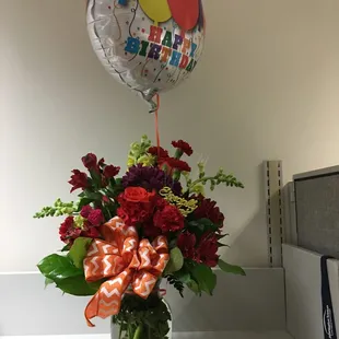 2/2  This was the final product with red flowers and a giant ugly orange bow