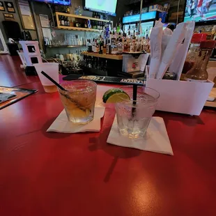 two cocktails on the bar