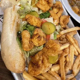 Shrimp poboy with french fries