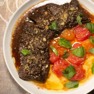 Skirt steak with tomato confit and sumac