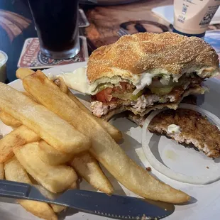 Pork tenderloin true to tenderloin size. Steak fries a huge plus for me!