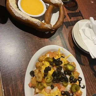 pretzel and Tot Chos with Nacho Style
