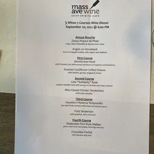 September 2021 wine dinner