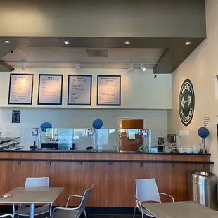 a view of a restaurant counter