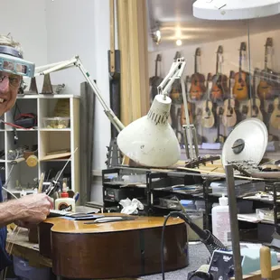 Owner Jim B. working at his luthier bench