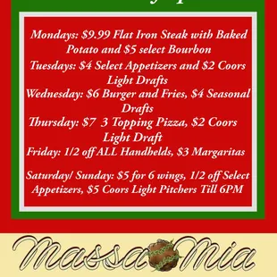 Our new Weekday Specials