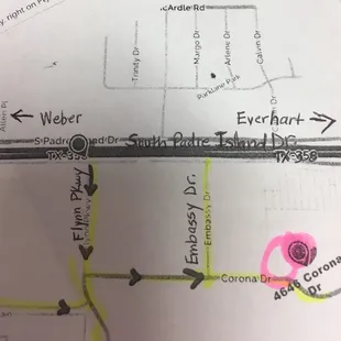 Corona is currently under construction. Please use feeder along SPID. Exit Weber &amp; take a right on Flynn Prkway or Embassy.