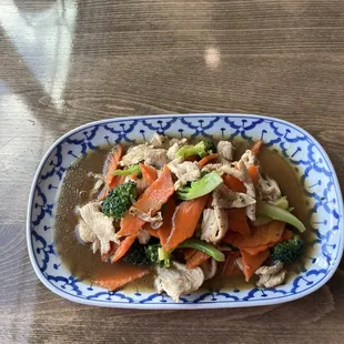 Ra-cha broccoli with chicken. Served with jasmine rice