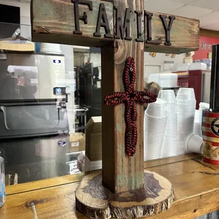 a cross on a table