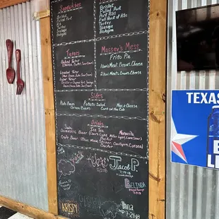 a menu on a blackboard