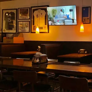 a television in a restaurant