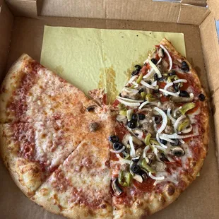 Left - Half Cheese &amp; Right - Massimo Special (Pepperoni, Sausage, Olives, Onions, Green Bell Peppers, Mushrooms)