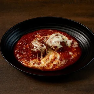 Our homemade meatballs with mozzarella cheese