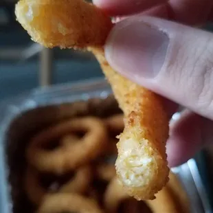 Supposed to be onion rings... Where the onion is I have no idea. And they tasted like rubber! I ate a few and threw the rest away.