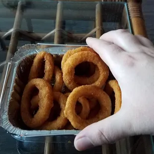 Onion ring portion got five bucks! What?! And they were terrible!