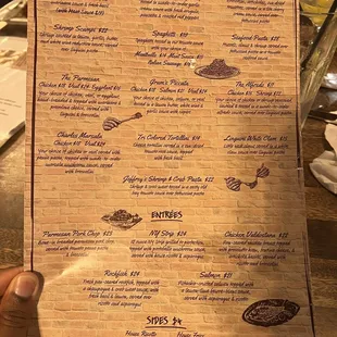 Back Dinner menu