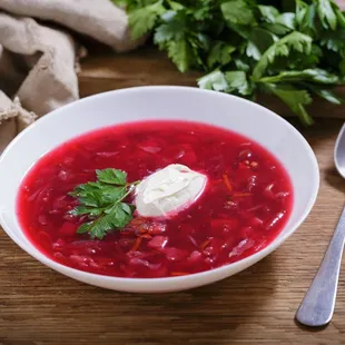 a bowl of soup and a spoon