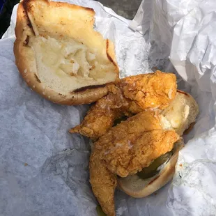 a fried chicken sandwich and pickle