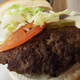 a hamburger with lettuce and tomatoes