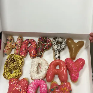 Available at Master Donuts customize for any occasion. Perfect for birthdays, holidays and for your loved ones.