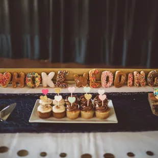 They make letter donuts for only $1 each, so I had them make me letter donuts for my wedding dessert bar. *CUPCAKES NOT FROM THEM*