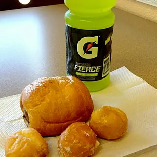 Boudin Kolache, 3 complimentary donut holes thrown in for good measure