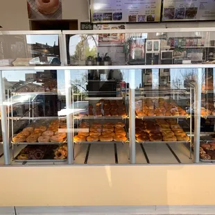 a display case full of donuts