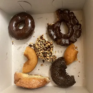 Even the frosted donuts are stale and hard.  Even the sour cream donuts