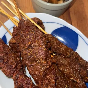 Beef tendon, lamb, beef skewers