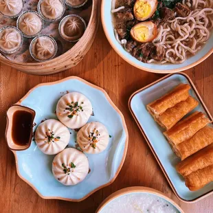 Xiaolongbao, Beef Brisket Noodle Soup, Pan Fried Pork Buns, Congee, Fried Dough Bars