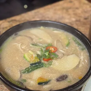 Perilla seed soup with knife-cut noodles (kalgooksu)