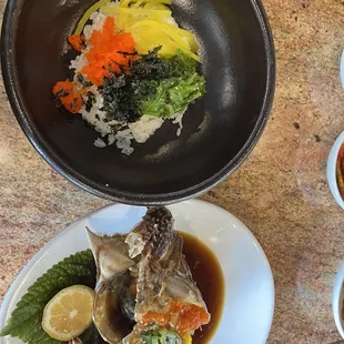 Crab comes with a dressed up rice bowl
