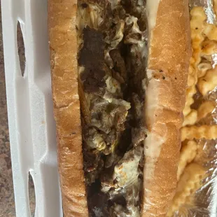 Dry Philly cheese steak (sandwich)