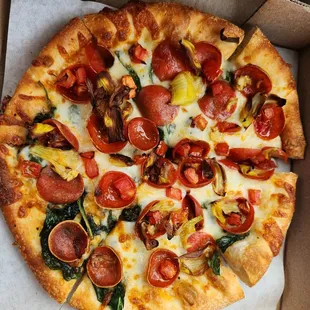 Popeye Pizza with added Old-world Pepperoni