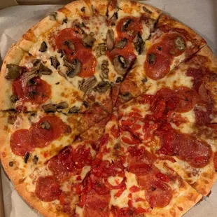 a pepperoni and mushroom pizza