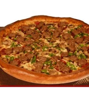 a pizza with meat and vegetables