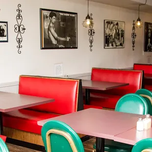 red and green booths