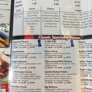 the menu for the restaurant