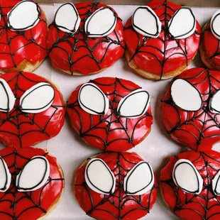 Custom spider man themed donuts