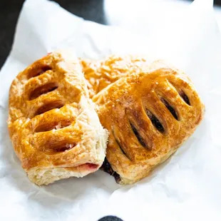 Fruit filled croissants - cream cheese, strawberry cream cheese, blueberry cream cheese, and chocolate.