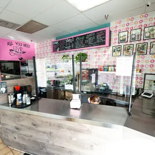 the interior of a donut shop