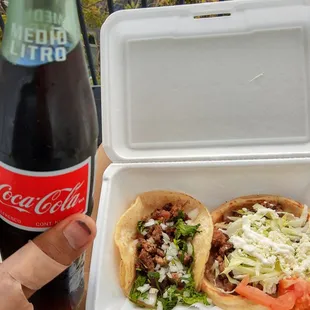 Beef taco and el torta with Mexican cola