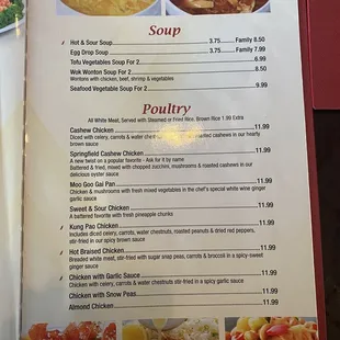 Soup and Poultry Menu