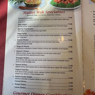 Specialties and Gourmet Dinner Combo