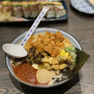 Veggie ramen with egg and spicy chili paste! AMAZING! Wonderful service, huge portion sizes and reasonable prices! Love Master X!!!!