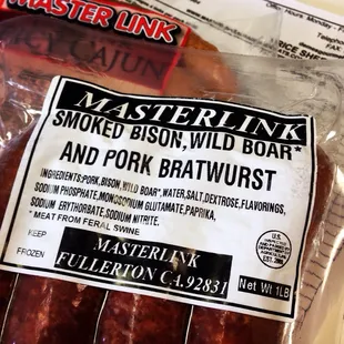 Bison/Wild Boar/Pork Bratwurst &amp; Spicy Cajun - 1 pack/lb each