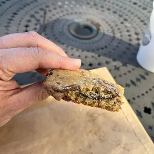Side view of the sea salt chocolate chunk cookie