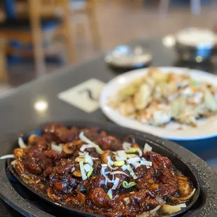 two plates of food on a table